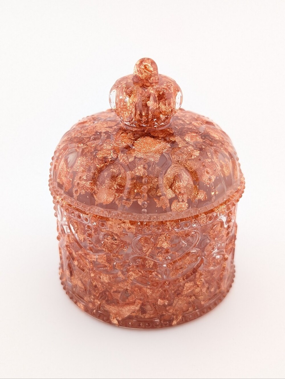 Handmade Trinket Resin Jar & Lid; Rose Gold Flakes - Artisan Gifts